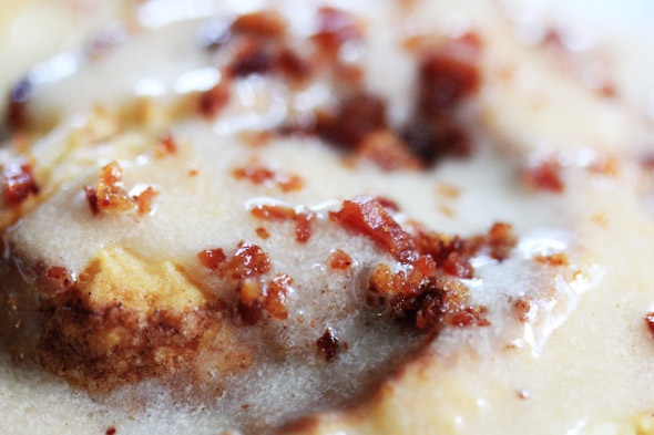 Cinnamon Swirl Biscuits w/ a maple glaze and bacon!