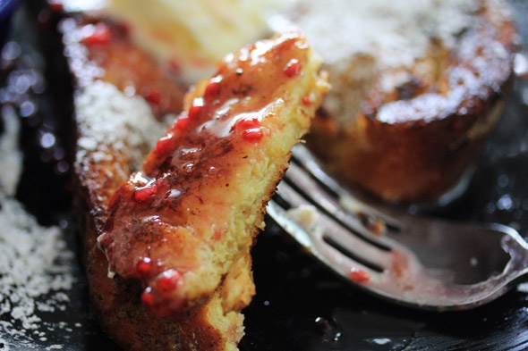 Bourbon & Vanilla Bean French Toast with Raspberry Maple Syrup
