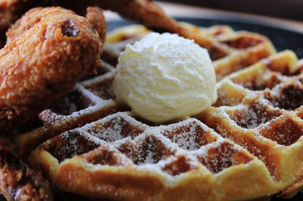 Chicken & Waffles with Bourbon Maple Syrup