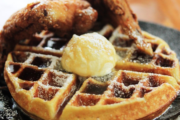 Chicken & Waffles with Bourbon Maple Syrup