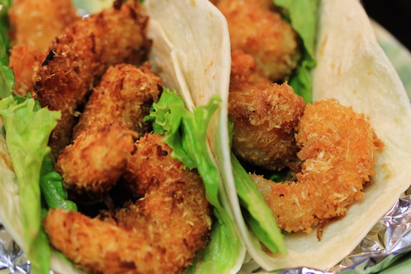 Coconut Shrimp Tacos with Pineapple & Mango Salsa