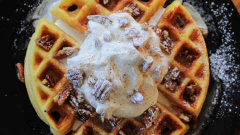 Image for Butter Pecan Waffles with Spiced Bourbon Whipped Cream
