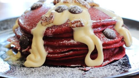 Image for Red Velvet Pancakes with Maple Cream Cheese Glaze