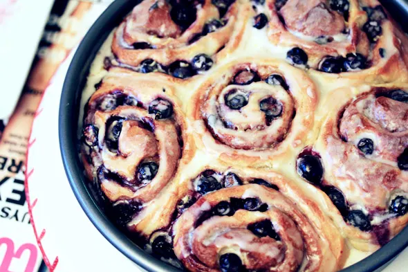 Lemon Glazed Blueberry Cinnamon Rolls