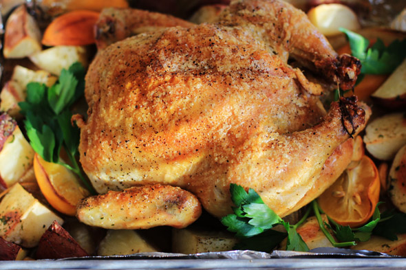 Meyer Lemon & Garlic Roasted Chicken