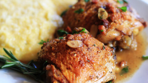 Image for Chicken Canzanese with Creamy Garlic & White Cheddar Polenta