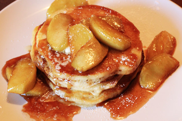 Apple Cinnamon Buttermilk Pancakes with Caramel Syrup