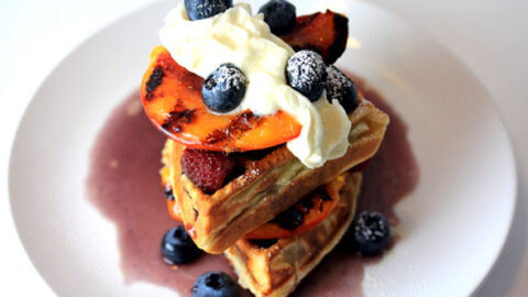 Image for Waffles with Grilled Peaches & Blueberry Maple Syrup