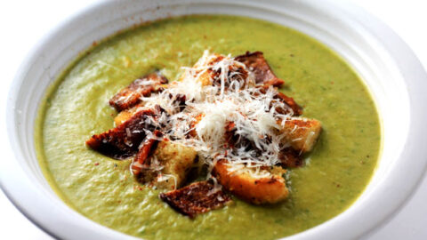 Image for Broccoli-Cheddar Soup with Bacon and Homemade Croutons
