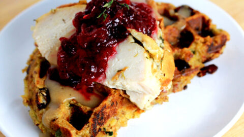Image for Thanksgiving Leftover Idea: Turkey with Cornbread-Stuffing Waffles