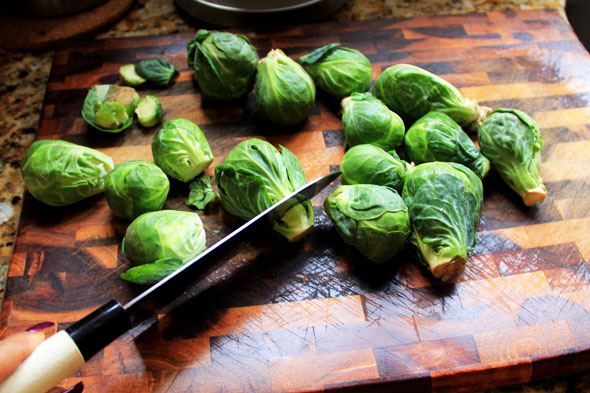 Cut the dirty little ends off each brussel sprout. We don't need those.