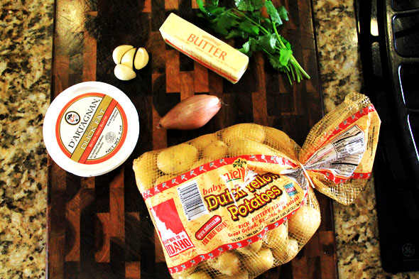 Although butter is pictured here, we're not using it for this recipe. We're only using 25 ounces of the baby potatoes (roughly 1 1/2lbs)