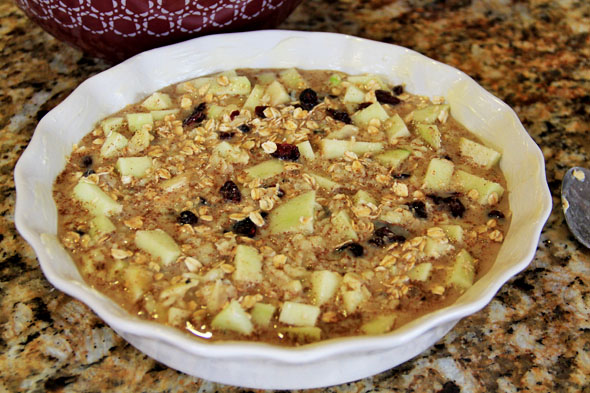 Pour the almond milk mixture over the oats.