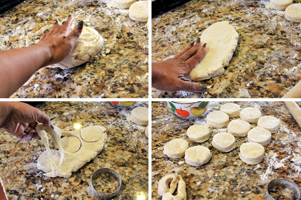 Bring the leftover dough together into a ball, roll it out, fold it over just once, and stamp out more biscuits. Dough can be re-rolled up to three times. Please keep it cold at all times.