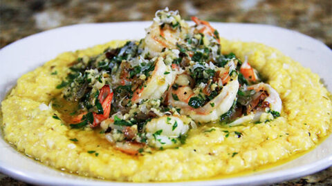 Image for Garlicky Shrimp Scampi over Creamy Parmesan Grits