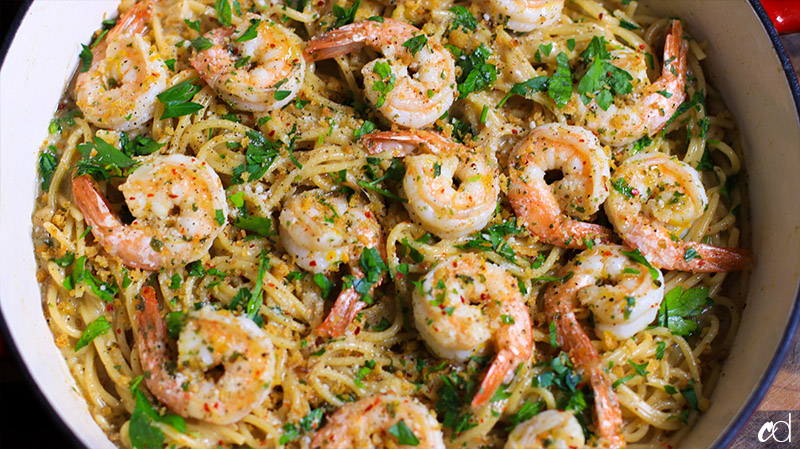 Aglio Cacio e Pepe with Shrimp