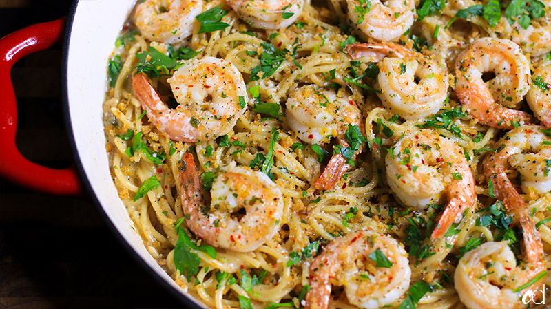 Aglio Cacio e Pepe with Shrimp