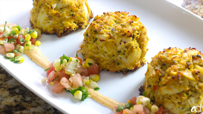 Broiled Jumbo Lump Crab and Corn Cakes