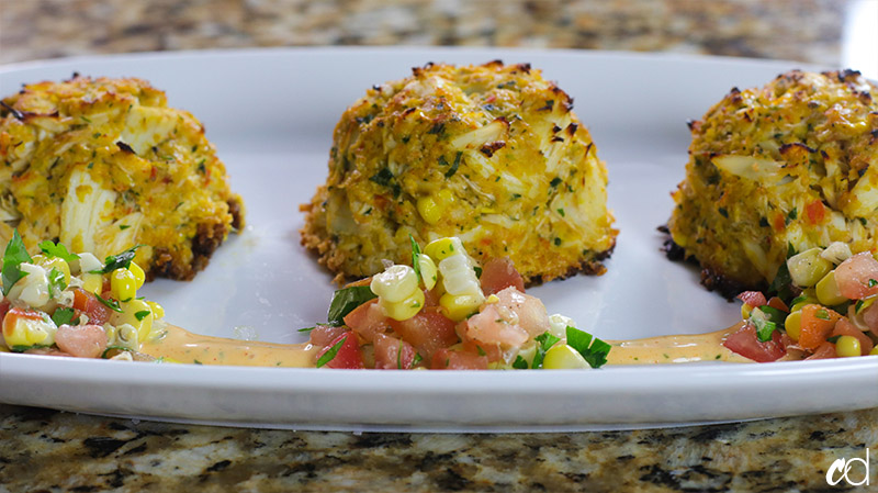 Broiled Jumbo Lump Crab and Corn Cakes