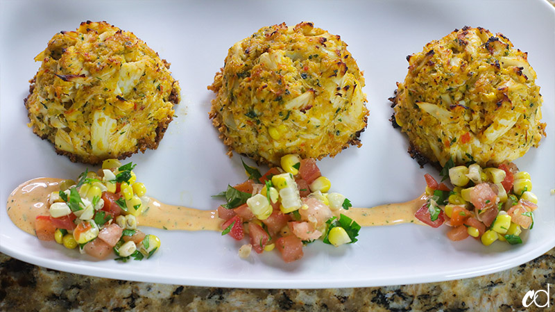 Broiled Jumbo Lump Crab and Corn Cakes