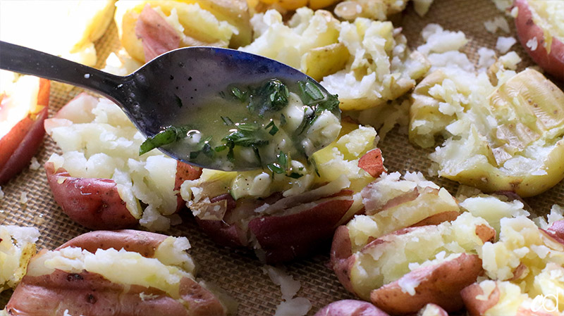 Crispy Smashed Garlic and Herb Duck Fat Potatoes