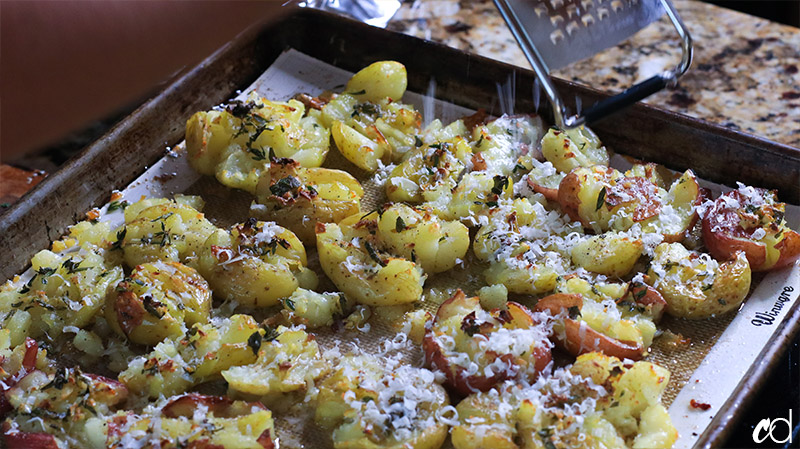 Crispy Smashed Garlic and Herb Duck Fat Potatoes