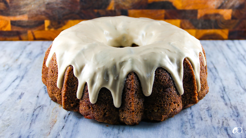 Spiced Apple Walnut Bundt Cake with Maple Cream Cheese Frosting