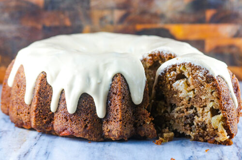 Spiced Apple Walnut Bundt Cake with Maple Cream Cheese Frosting