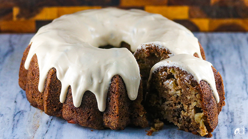 Spiced Apple Walnut Bundt Cake with Maple Cream Cheese Frosting