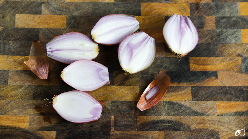 shallots chopped in half