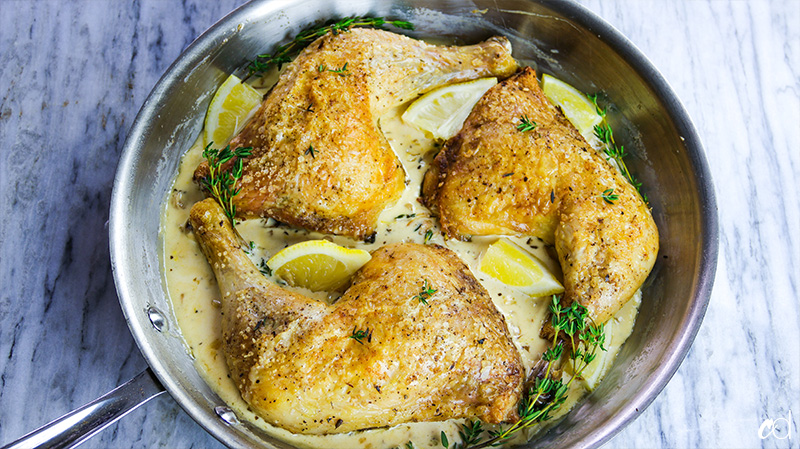 Herbs de Provence Chicken Leg Quarters with Lemony White Wine Cream Sauce