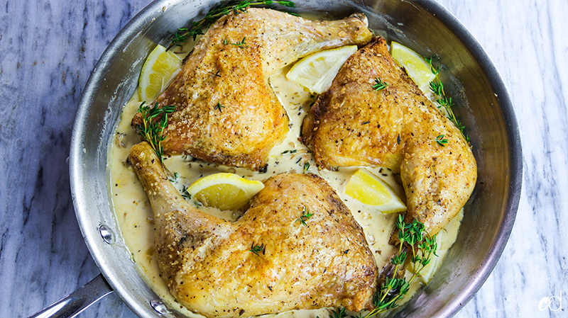 Herbs de Provence Chicken Leg Quarters with Lemony White Wine Cream Sauce