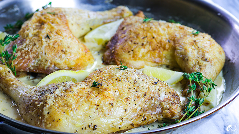 Herbs de Provence Chicken Leg Quarters with Lemony White Wine Cream Sauce