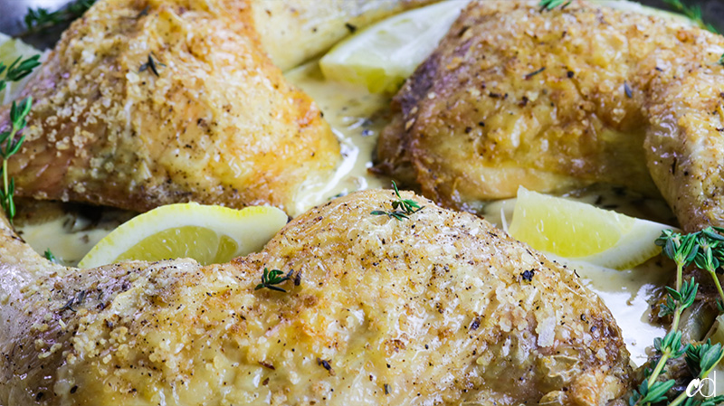 Herbs de Provence Chicken Leg Quarters with Lemony White Wine Cream Sauce