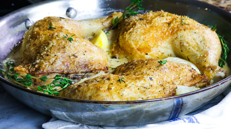 Herbs de Provence Chicken Leg Quarters with Lemony White Wine Cream Sauce