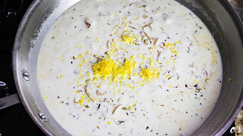 adding lemon zest to white wine cream sauce