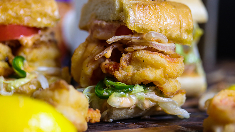 Mini Shrimp Po'Boys using House Autry Seafood Breading Mix