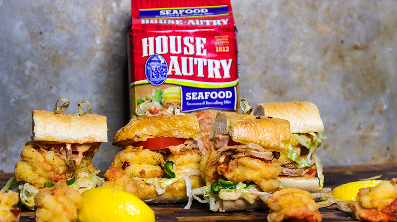 Mini Shrimp Po'Boys using House Autry Seafood Breading Mix