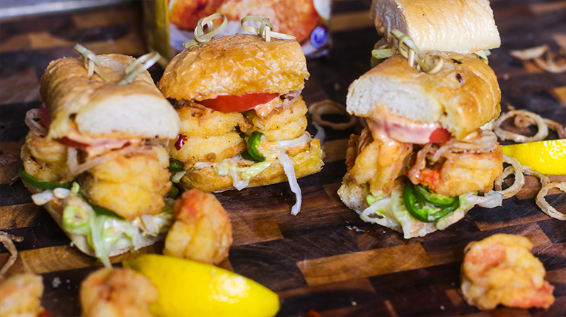 Mini Shrimp Po'Boys using House Autry Seafood Breading Mix