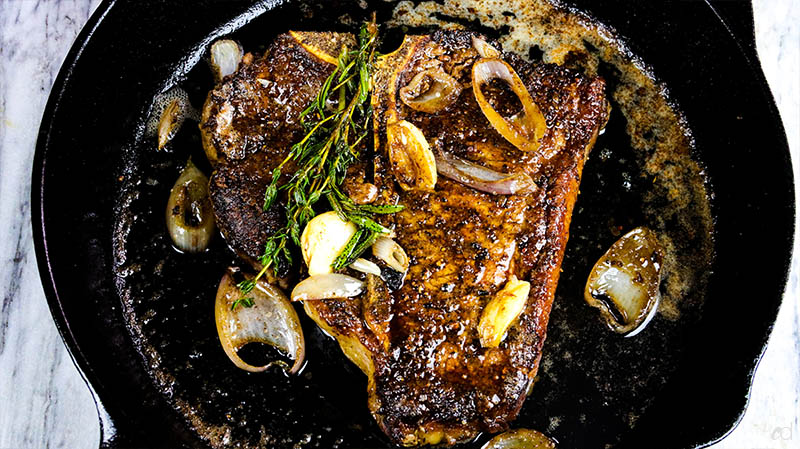 Cast Iron Steak (with garlic herb butter) - A Pinch of Healthy