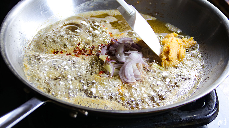 miso paste shallots and garlic in brown butter