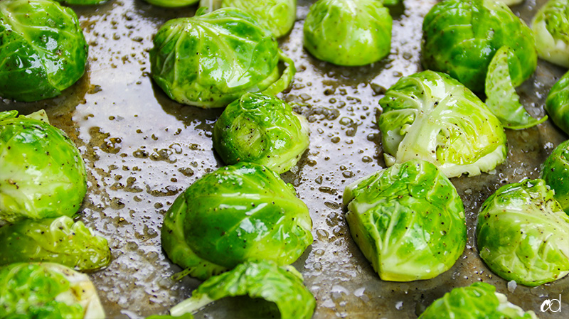 brussels face down on baking sheet