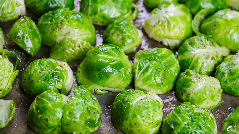 brussels face down on baking sheet