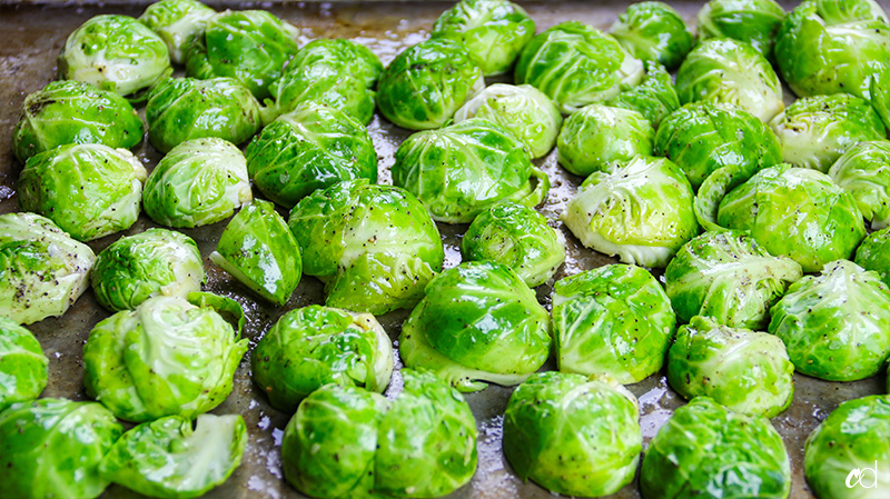 brussels face down on baking sheet