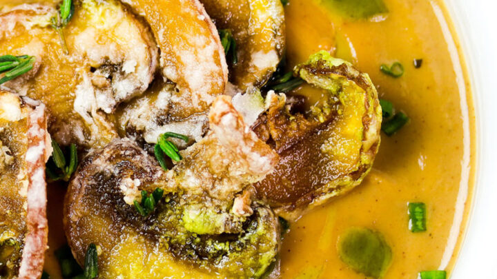 Roasting the cauliflower and garlic give this soup a much needed punch of flavor, and the color is gorgeous.