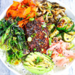 garlic and ginger soy glazed salmon bowl