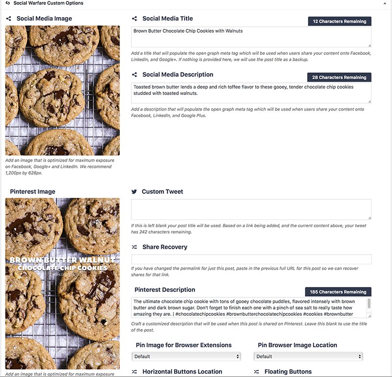 how to start a food blog social warfare custom options