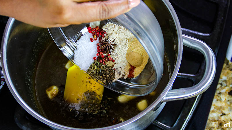 adding spices to savory caramel