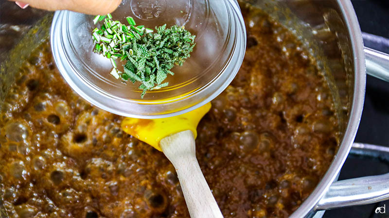 adding herbs to savory caramel