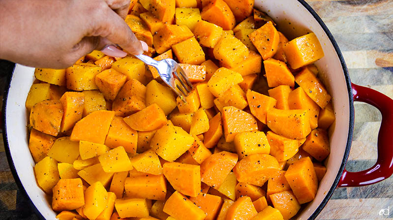 fork tender sweet potatoes and butternut squash